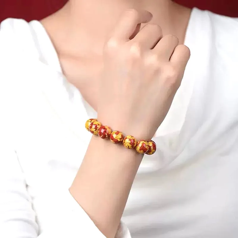 Natural Raw Cinnabar Realgar Bracelet Double-colored Beads Realgar Crystal Sand Hand String Bronzing Lucky Jewelry Couple's GIft