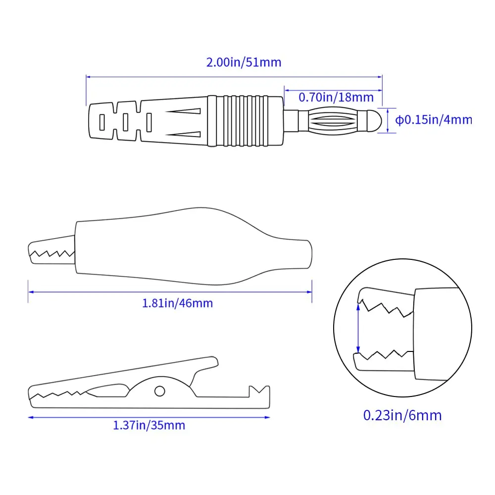 2 sztuki wtyczki bananowej do przewodu testowego z zaciskiem krokodylkowym, wtyczka bananowa 4 mm do multimetru, przewód połączeniowy do testów elektrycznych 100 cm