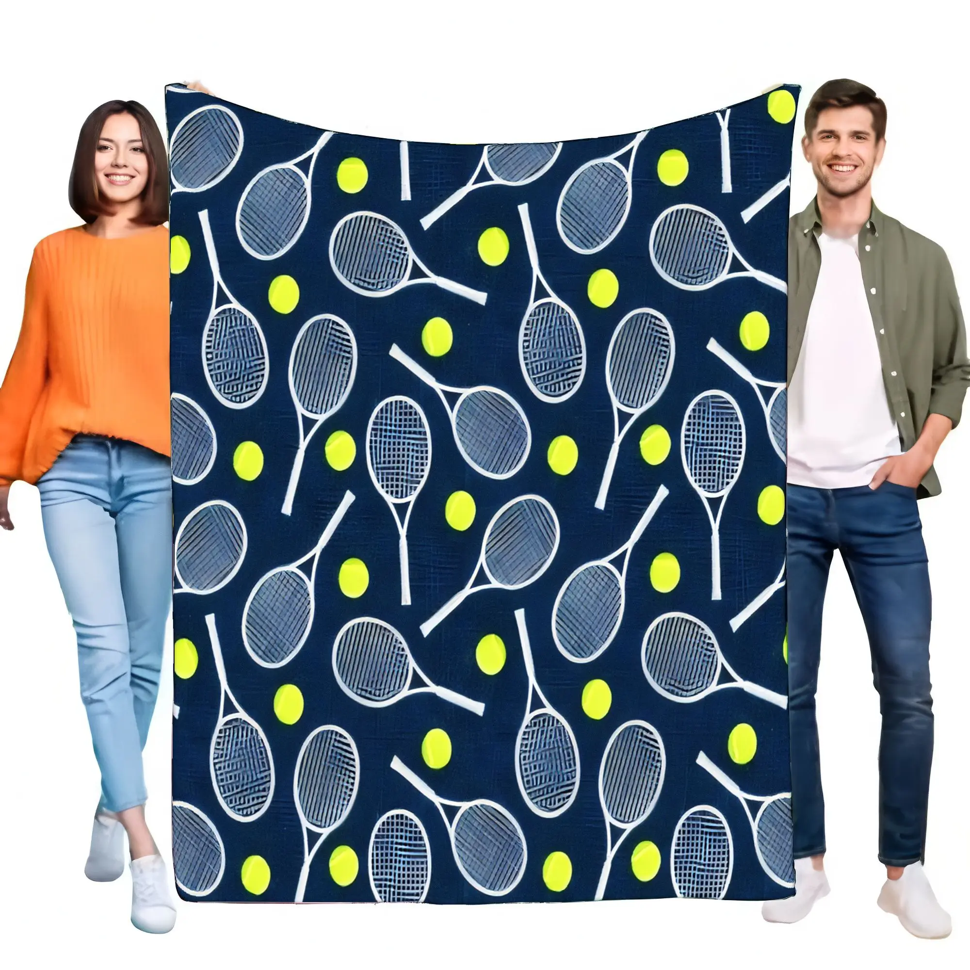 Tennis Racket Pattern Soft Blanket Cozy Sofa Cover Lightweight Perfect for Sports Lovers Birthday Gift Ideal for Indoor and Outd
