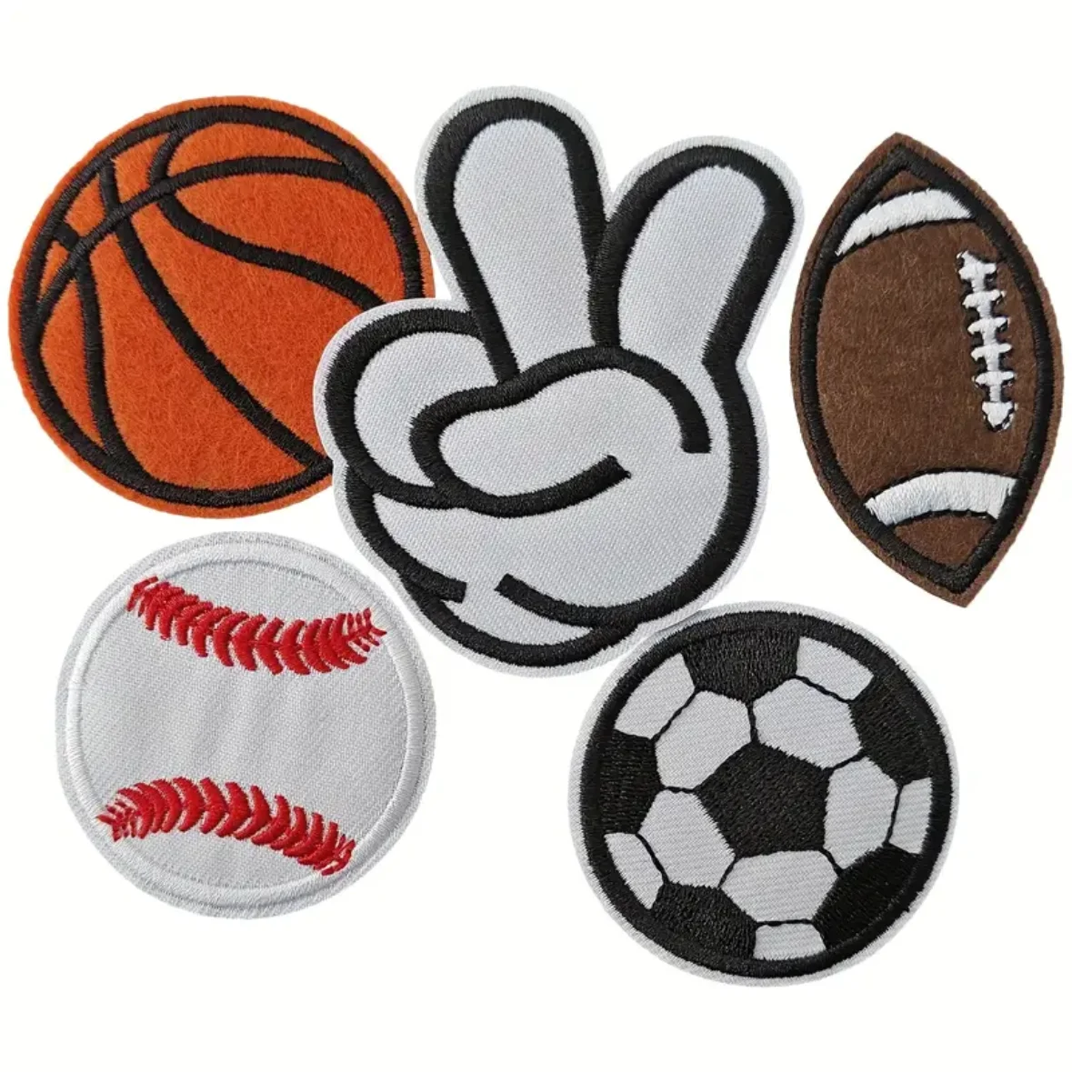 5 Stück/Set Sportball-Aufnäher, bestickte Stoffapplikationen zum Aufbügeln für DIY-Nähprojekte, Kleidung, Jeans, Taschen, Mützen und Accessoires – Detail 6