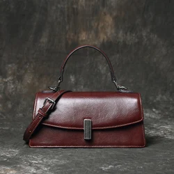 French crossbody bag, genuine leather women's bag, high-end feel, French stick bag, retro niche top layer cowhide handbag