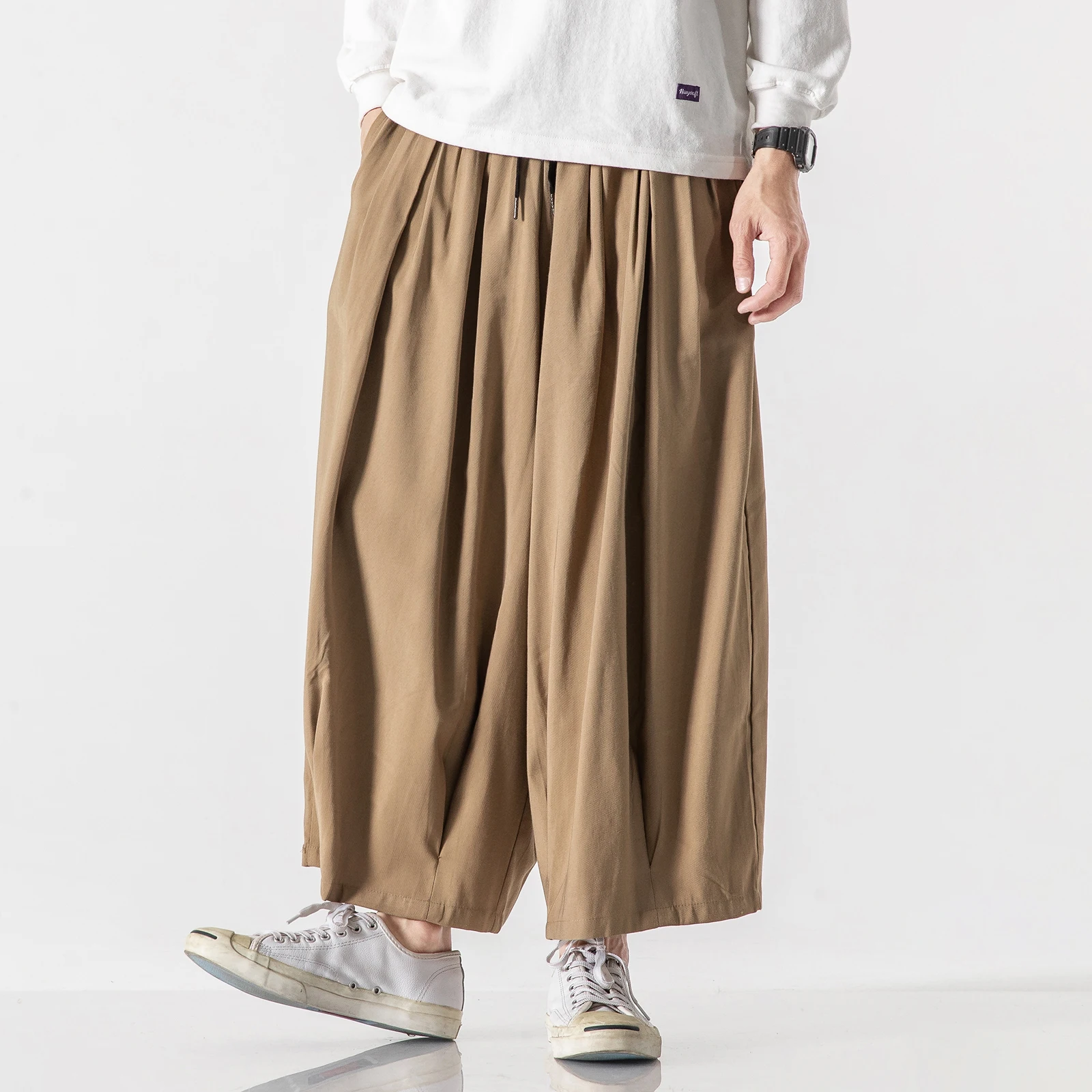 2023 Spring Summer Hip Hop Cotton Linen Wide Leg Pants Men Chinese Style  Loose Trousers Male Joggers Ankle-length Harem Pants