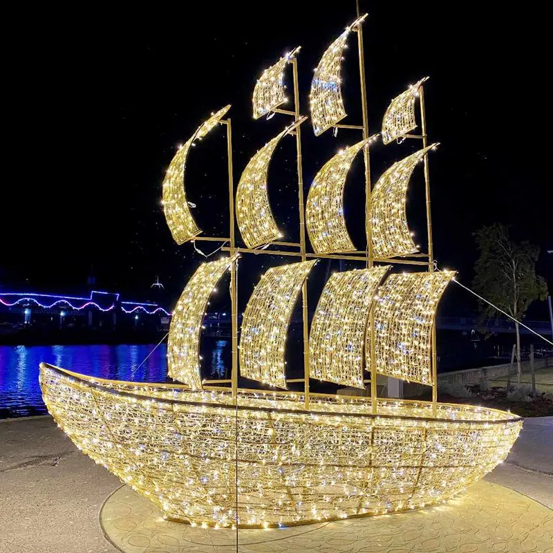 

custom.Outdoor large 3D LED illuminated lighted sailing boat for commercial grade holiday festival decoration