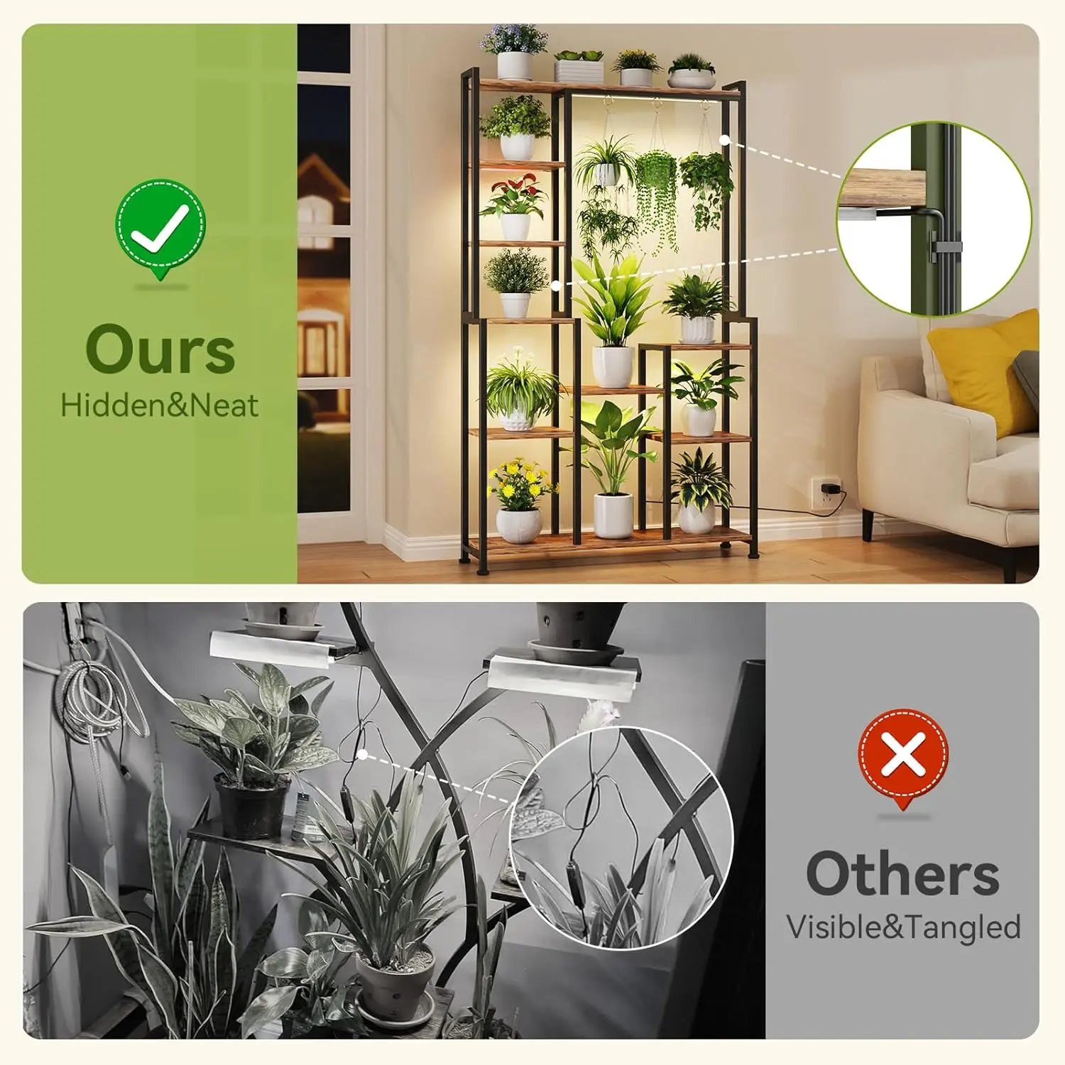 

C2 Plant Stand Indoor with Grow Lights, Indoor Tiered Metal Plant Stand 70.87" Tall Plant Shelf with Hooks for Hanging,Hot Sale