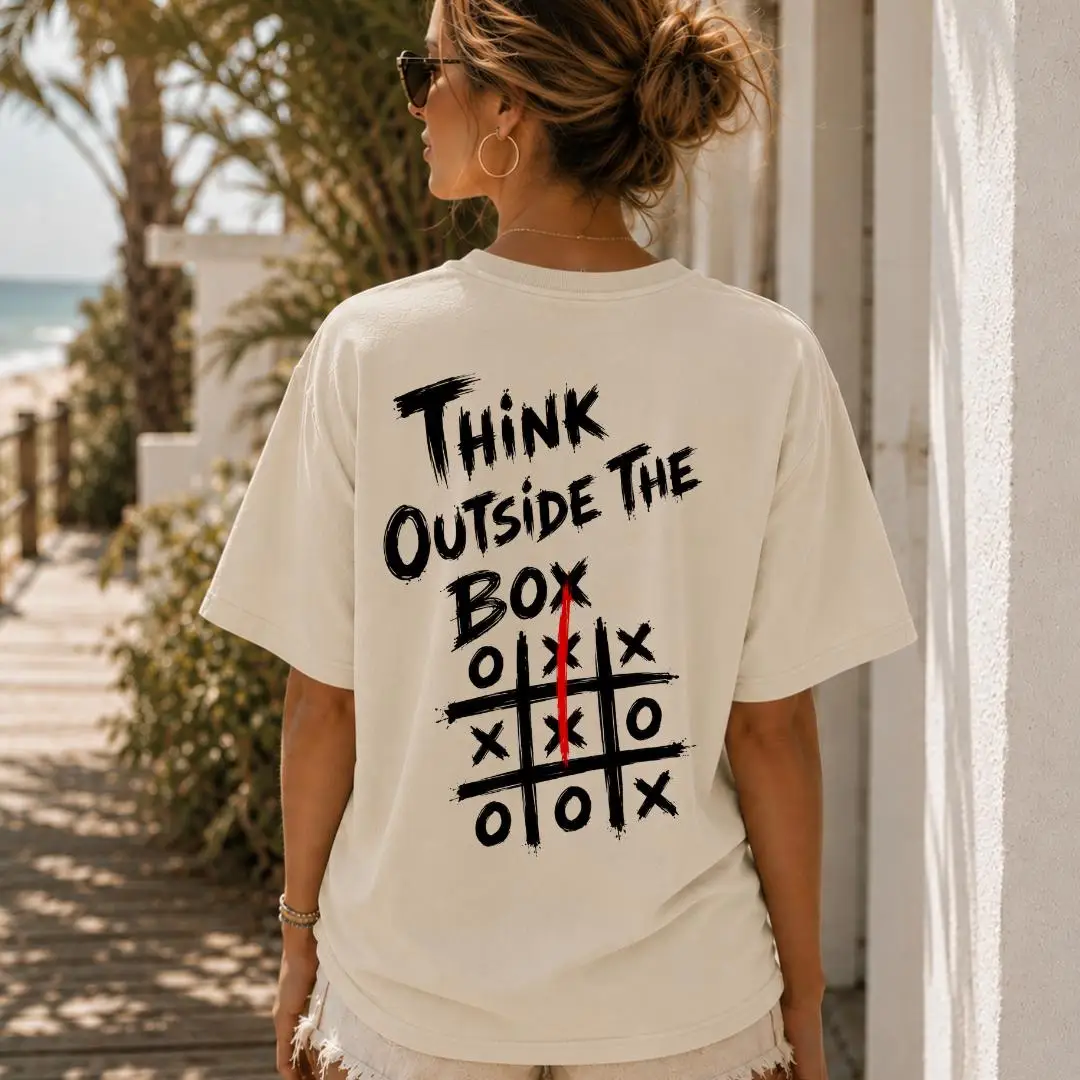 Think Outside The Box Shirt, Funny Motivational Graphic Tee, Creative Mindset T Shirt, Entrepreneur Gift Back Print Top