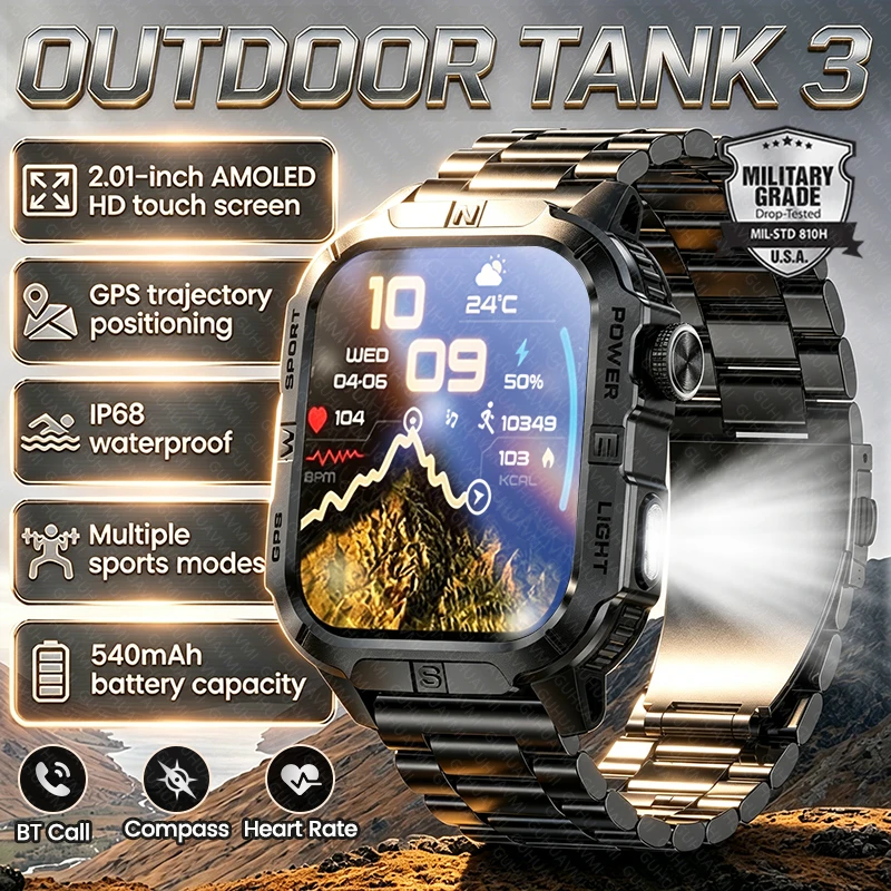 New Military TANK 3 Built in GPS Smart Watch Outdoor Compass