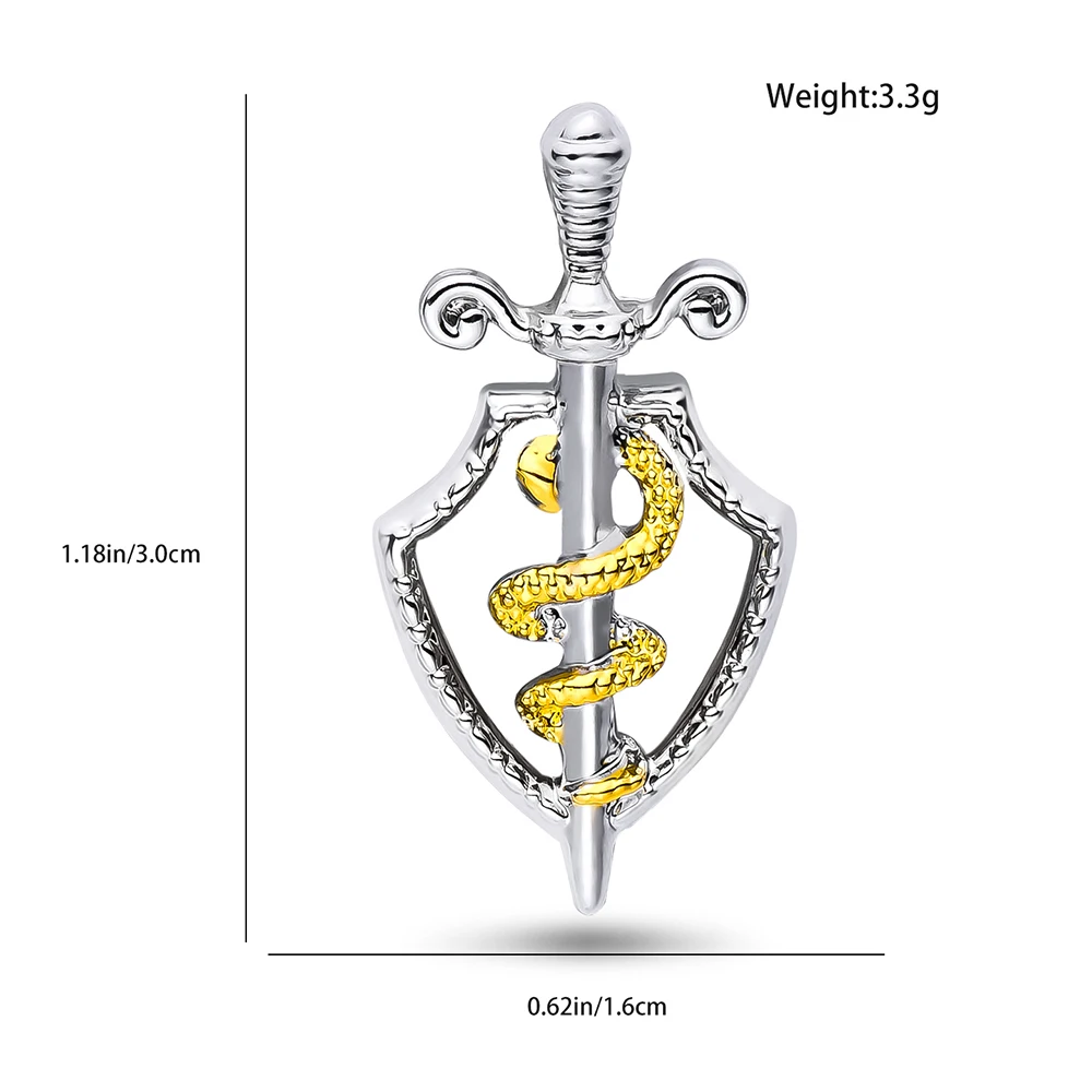 DCARZZ Sword and Shield Caduceus Brooch Medical Luxury Lapel Backpack Pin Badge Jewelry Accessories for Surgeon Doctor Nurse