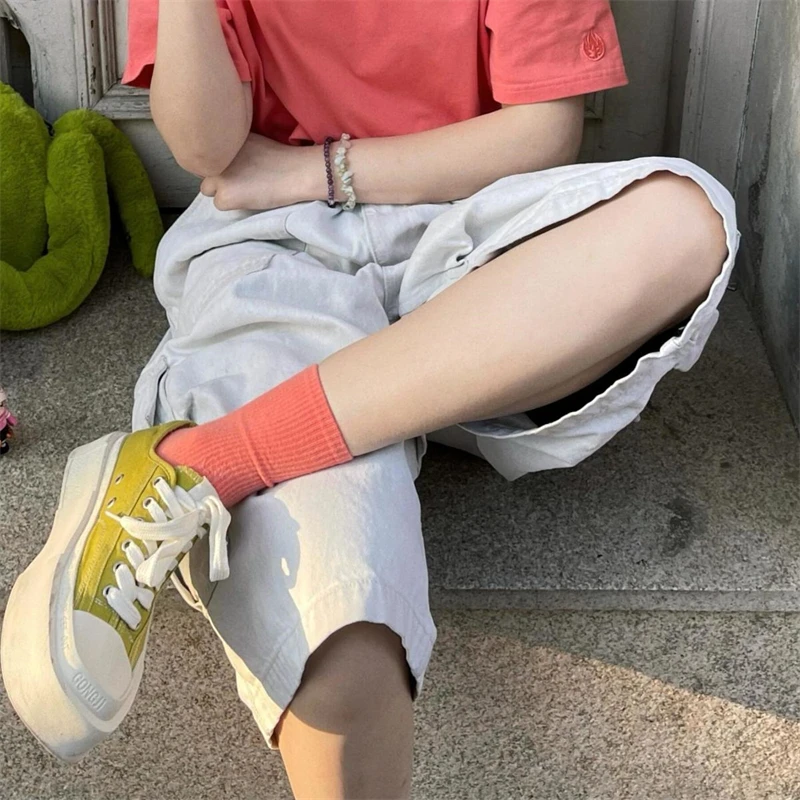 Summer Women's Unisex Multiple Pockets Street Cargo Shorts Young Girl Casual Bottom Female Loose Capris Calf-length Pants