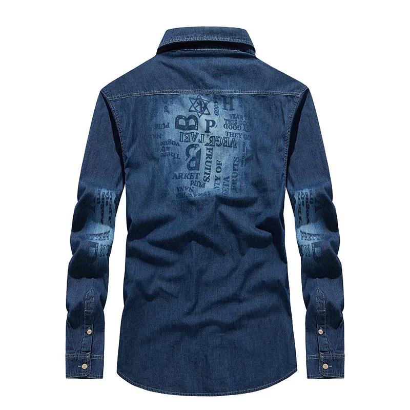 Men Long Sleeved Retro Casual Denim Shirts High Quality Male Cotton Blue Denim Shirts New Spring Man Fashion Jeans Shirts 5XL