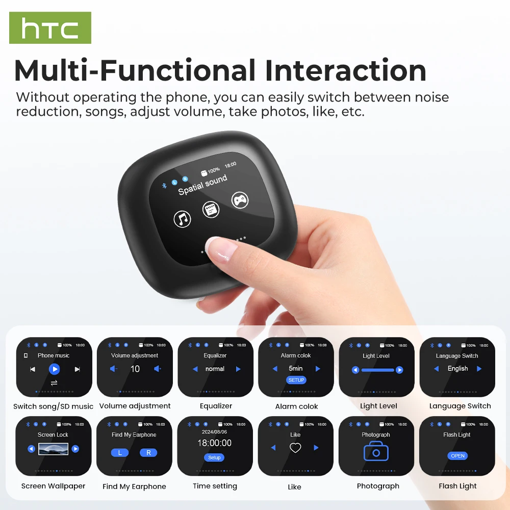 HTC NE77 TWS Wireless Earbuds Bluetooth 5.3 ENC HD Mic Low Latency Touch Control LED Display Sport Headphones for iOS Android