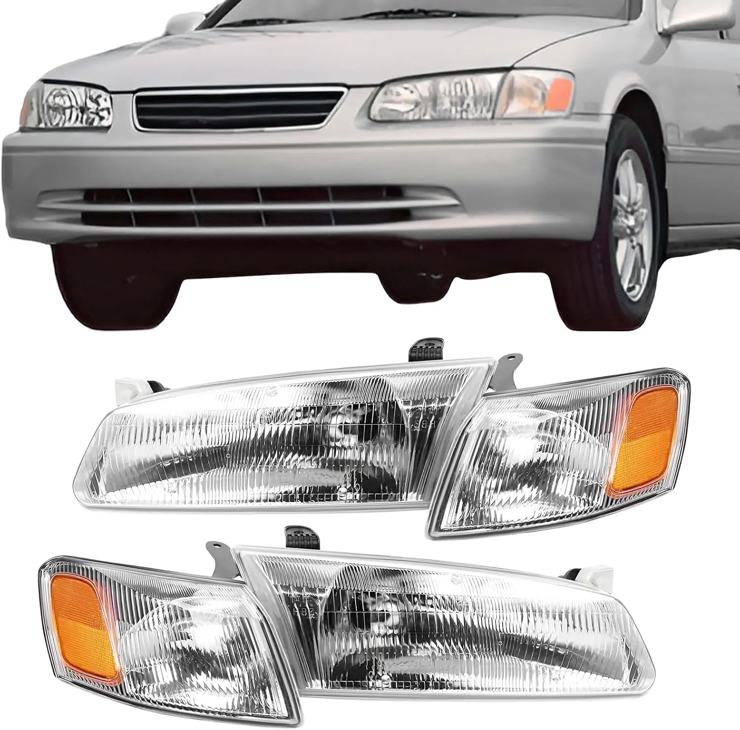 

Для Toyota Camry 1997 1998 1999 годов, галогенные передние фары в сборе, фары с угловыми фарами, левая и правая сторона, 1 пара хромированных фар