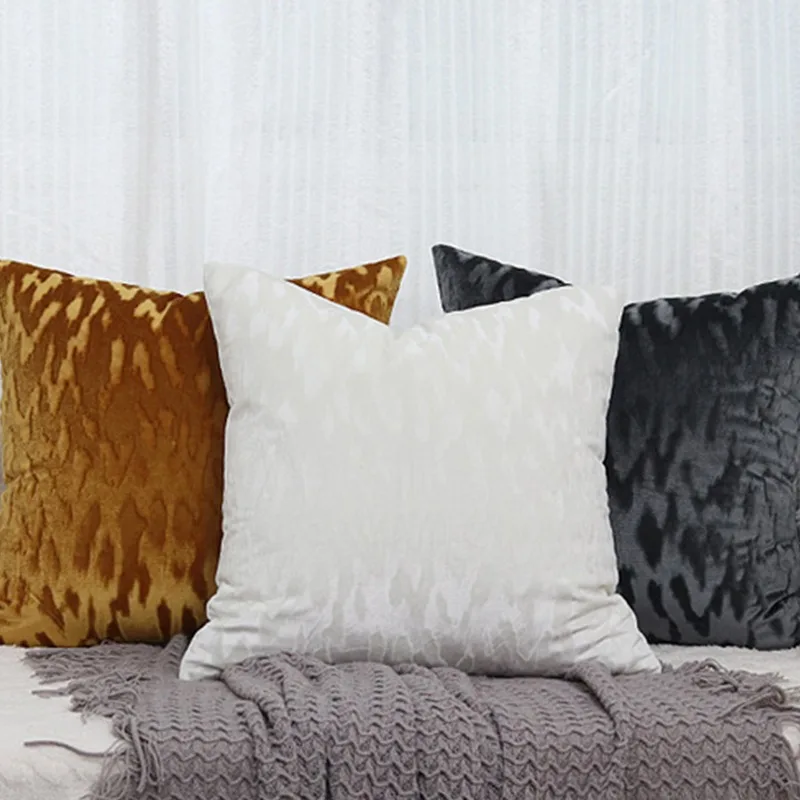 Housse de coussin en velours, motif ondulé Simple scandinave, couleur unie, tranquilité, motif foncé