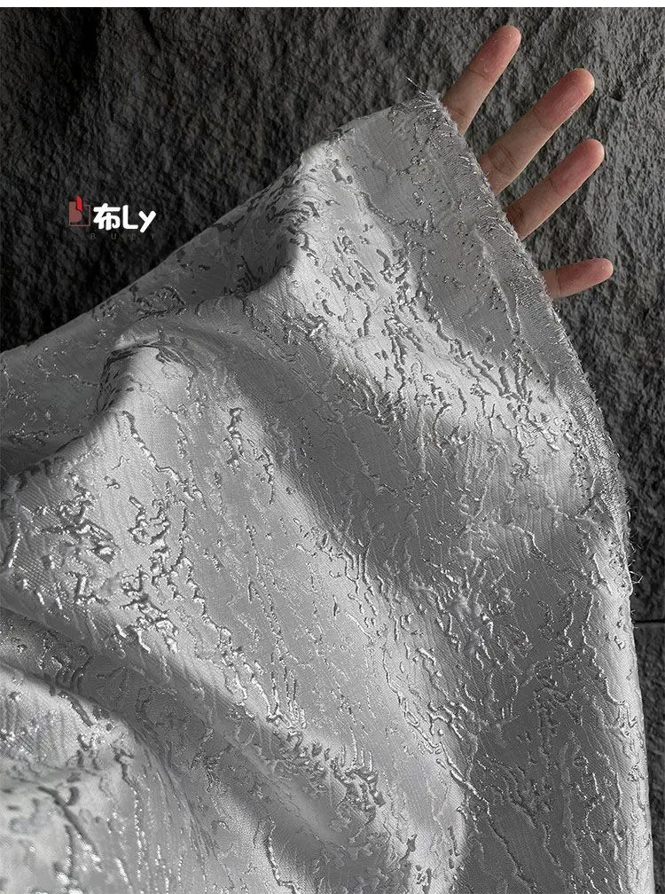 

Silver Stream 3D Texture Fabric, Irregular Jacquard for Luxury Bags Skirts, Designer Clothing Material