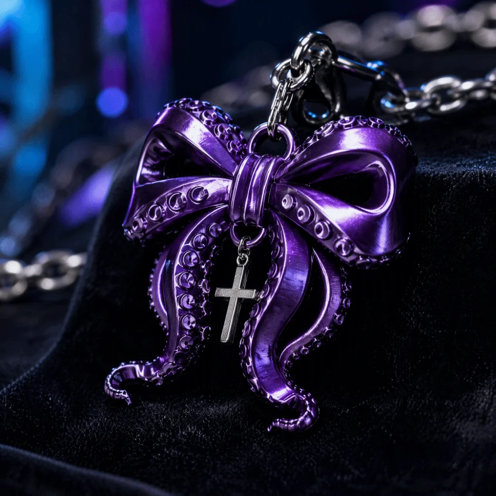 3D Printed Octopus Tentacle Bow Keychain Fashion Creative Octopus Bow Pendant Cross Unique Cthulhu Style Keyring Backpack Decor