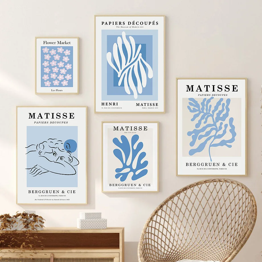 Blue Abstract Matisse Coral Leaves Sculpture Wall Art Canvas Painting Nordic Posters And Prints Pictures For Living Room Decor