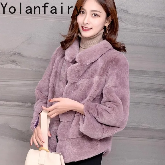 YOLANFAIRY Natural Fur Coats Woman Real Mink Fur Jacket Luxury Winter Short Whole Mink Fur Coat Women Three Quarter Sleeves 2025