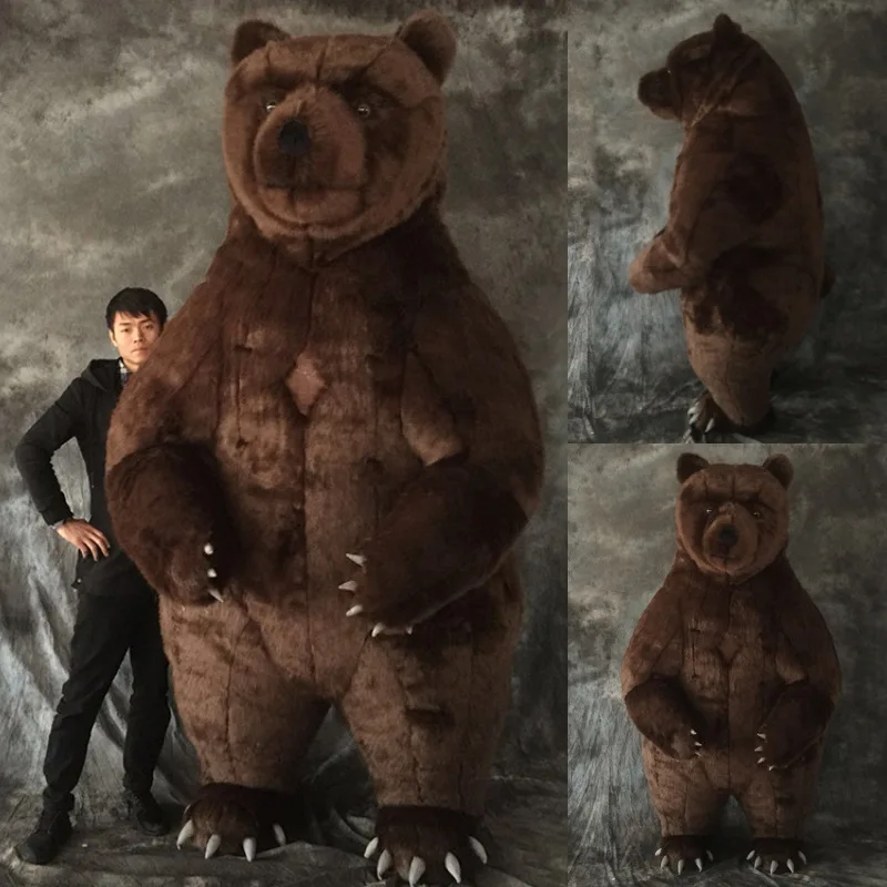 2.6M Inflatable Coffee Bear Cosplay Costume Blowing Up Brown Bear Costume Mascot Performance Props Full Body Costumes Farm