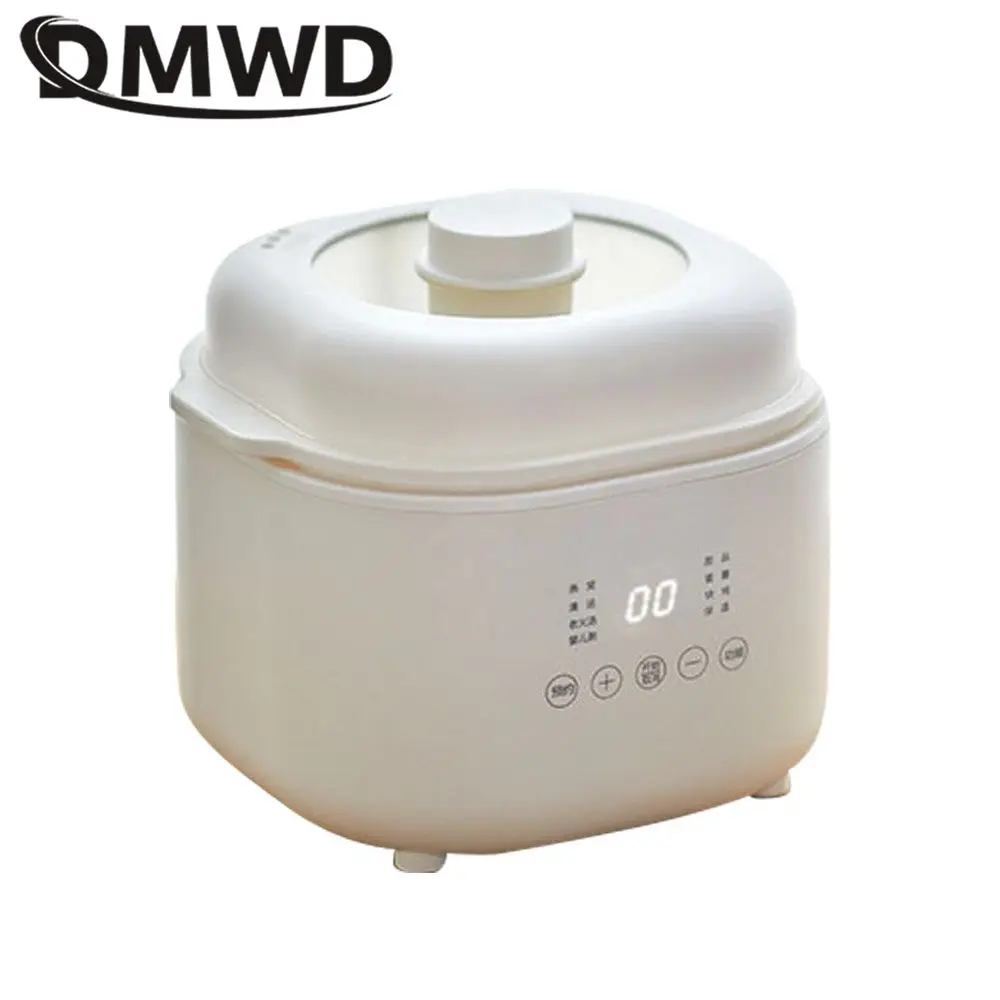 DMWD Electric Slow Cooker 1L Stew Pot 7 Menus Cooking Machine Porridge Casserole Soup Maker 24H Appointment Ceramic Liner 220V