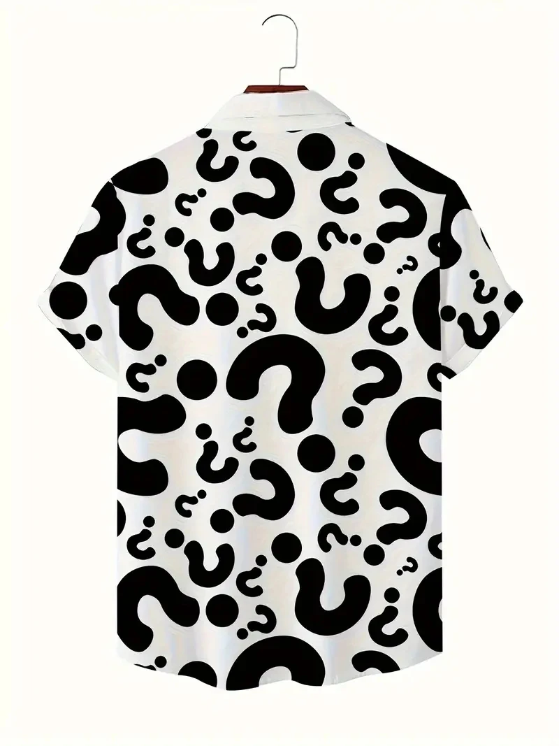 

New Funny Shirt For Men 3d Printed Novelty Pattern Short Sleeve Shirts Trendy Question Mark Graphic Lapel Blouse Streetwear Tops