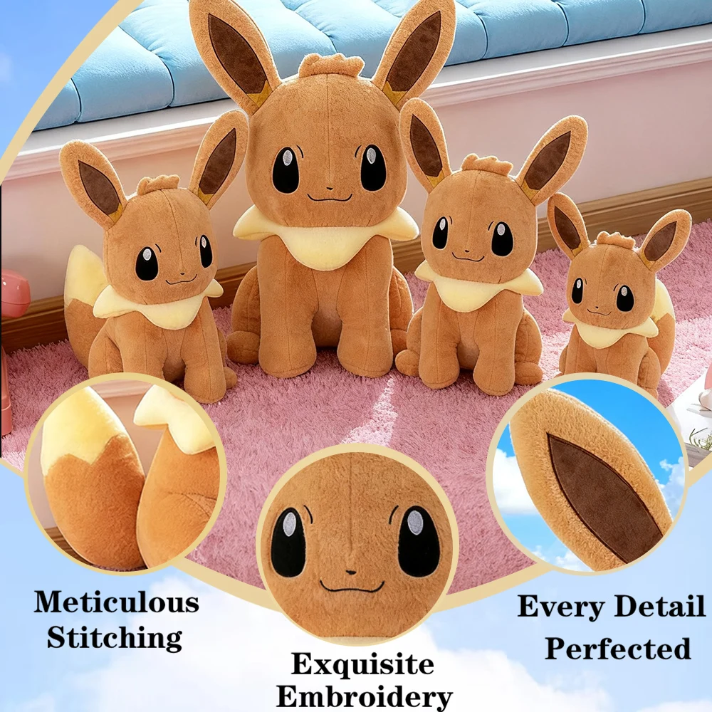 

Big Adorably Fluffy Eevee Plush Toys Soft Dolls Giant Eevee Stuffed Anime Sleeping Pillow Children's Birthday Gifts for Girl Boy