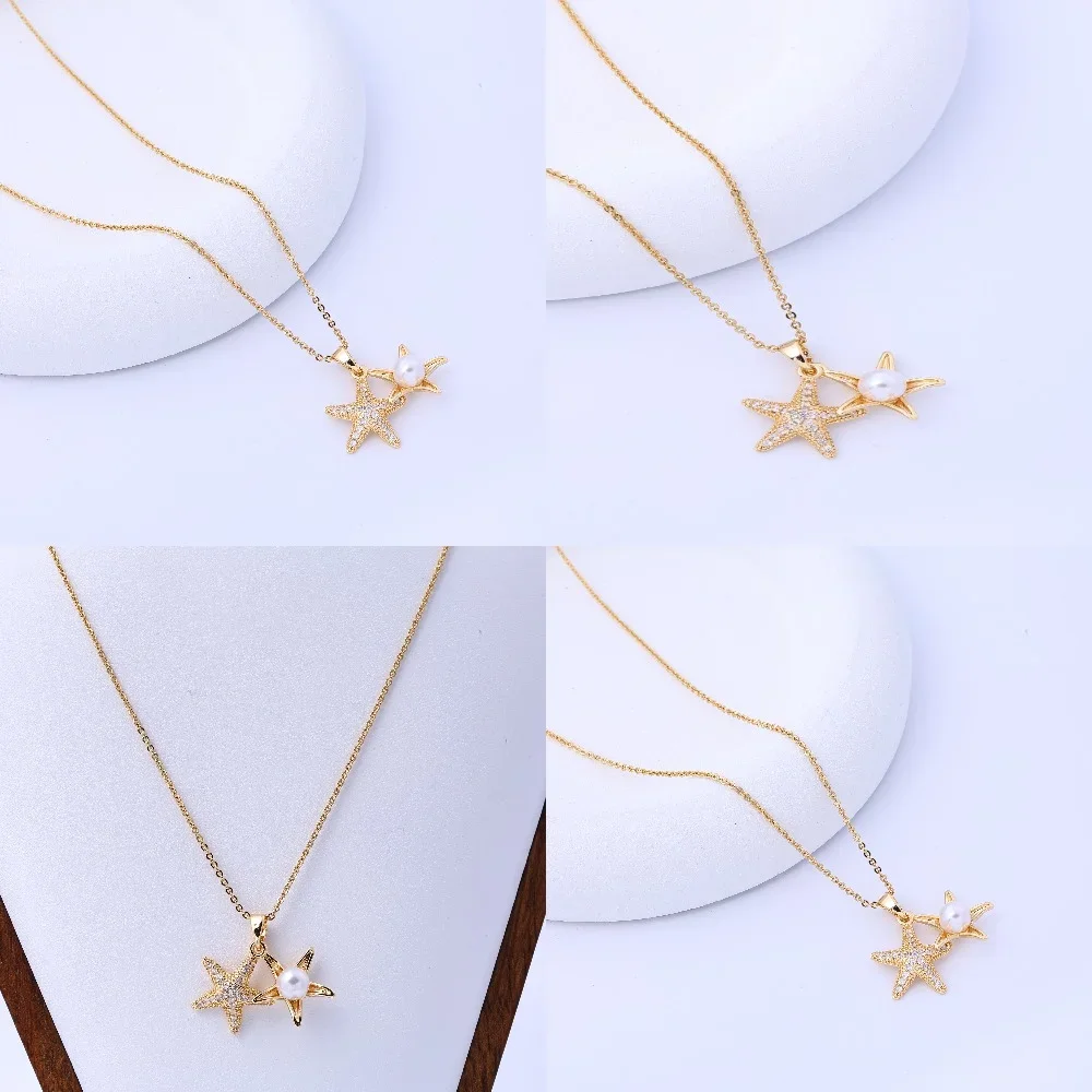 

18K rose gold pearl starfish necklace for women, Japanese and Korean versions, fashionable and simple fashion, collarbone chain,