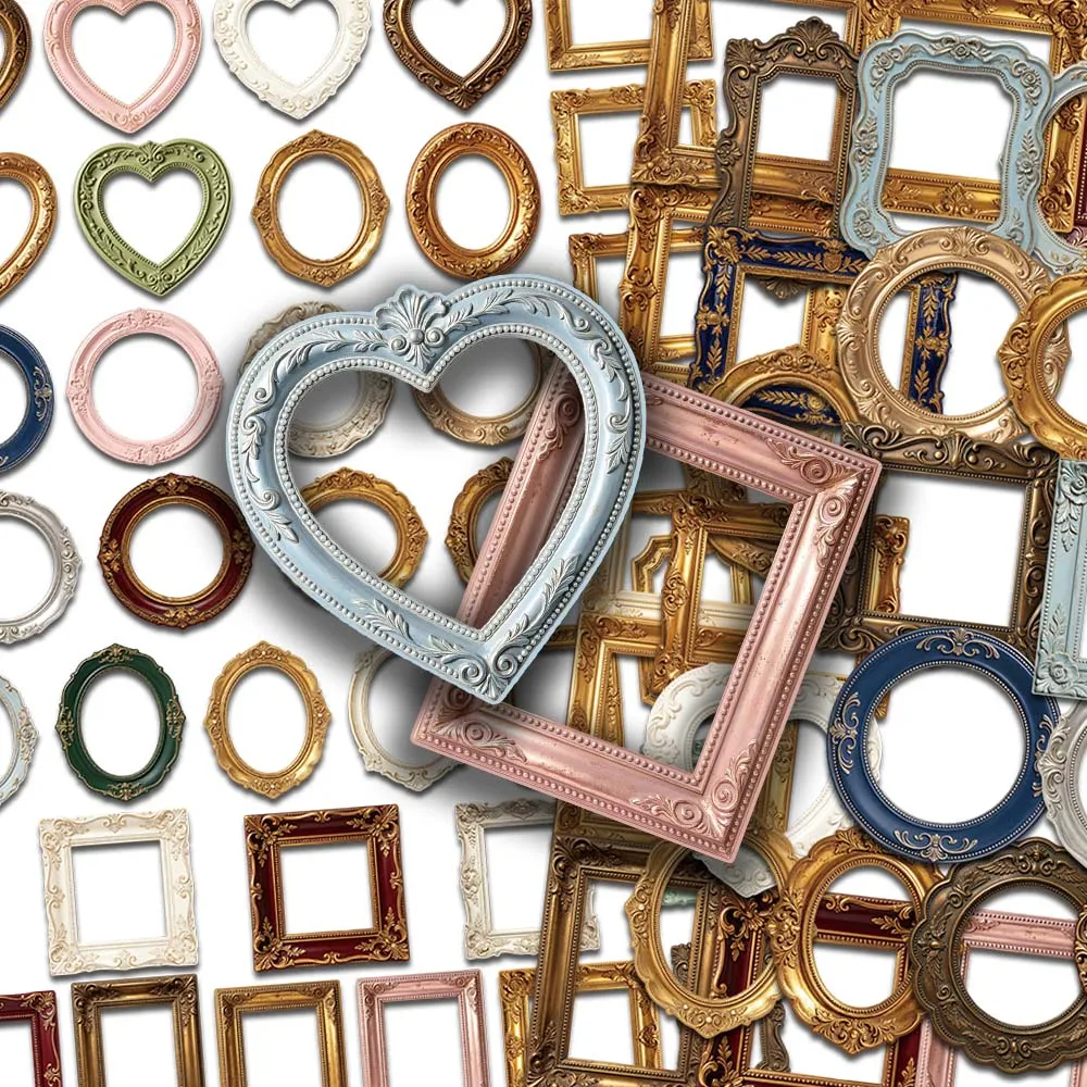 50pcs Vintage Hollow Frame Stickers Ornate Baroque Picture Frame Border Decals For Scrapbook Journal Laptop Magazine Guitar