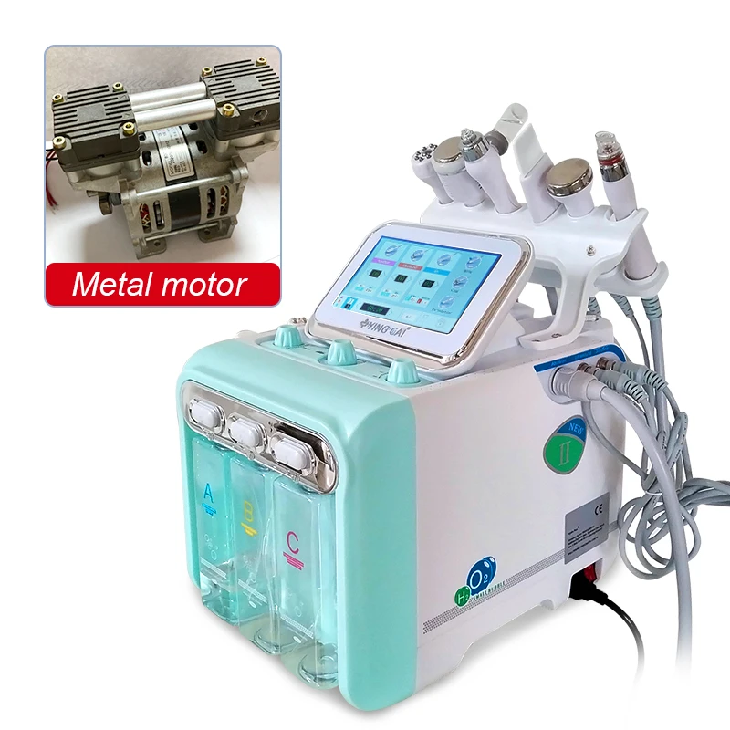 Motore in metallo 8 in1 H2-O2 Hydra Macchina per il viso di bellezza a bolle piccole con detergente per il ringiovanimento della pelle portatile Aqua Peel Rf