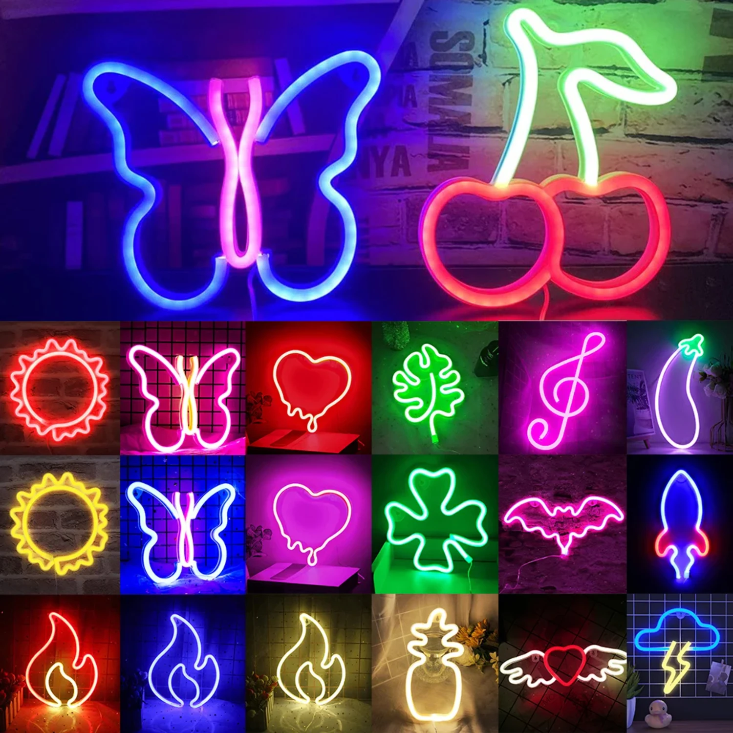 USB/Battery LED Neon Lights Sign  Wall Art Decor Heart Gaming  Bedroom Decoration Hanging Neon Sign Party Alien Night Lamp