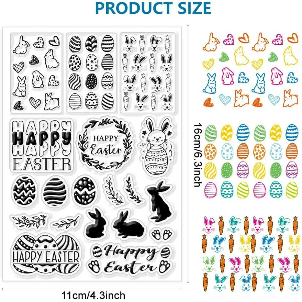 Happy Easter Clear Stamp Rabbit Background Transparent Stamps Blessing Words Silicone Clear Stamp Seals for DIY Scrapbooking