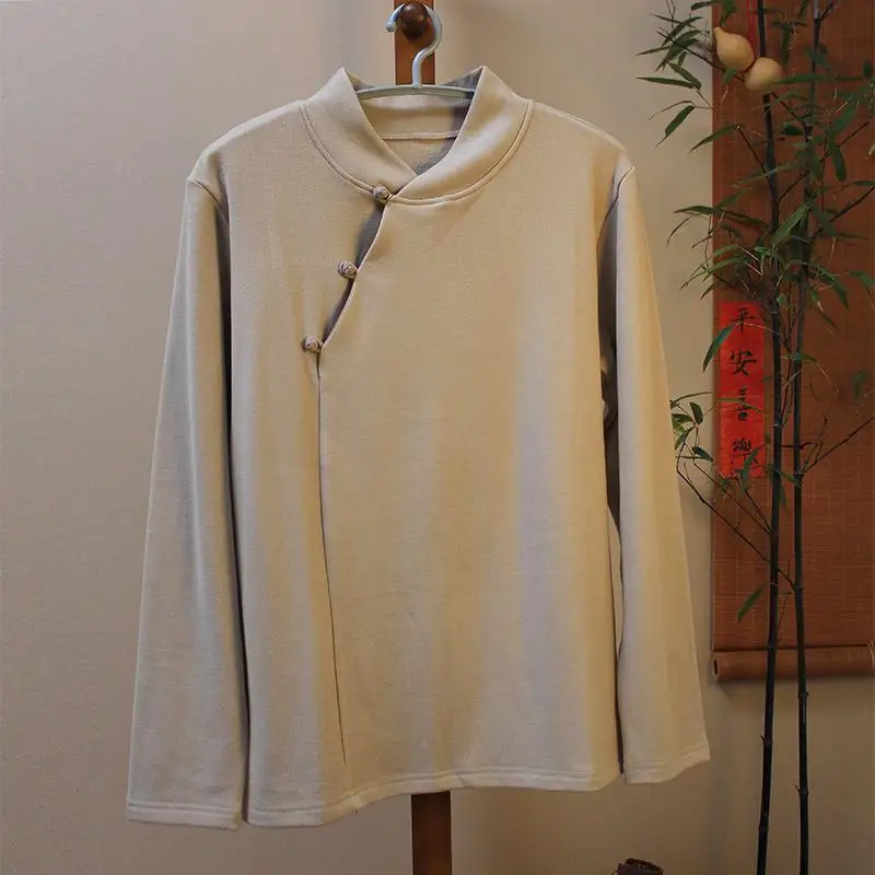 

Thiened Chinese Sle Base irt Autumn Winter New Faion Dervo Warm Stand Collar Slanting Sve Women Inner Wear Outer W...