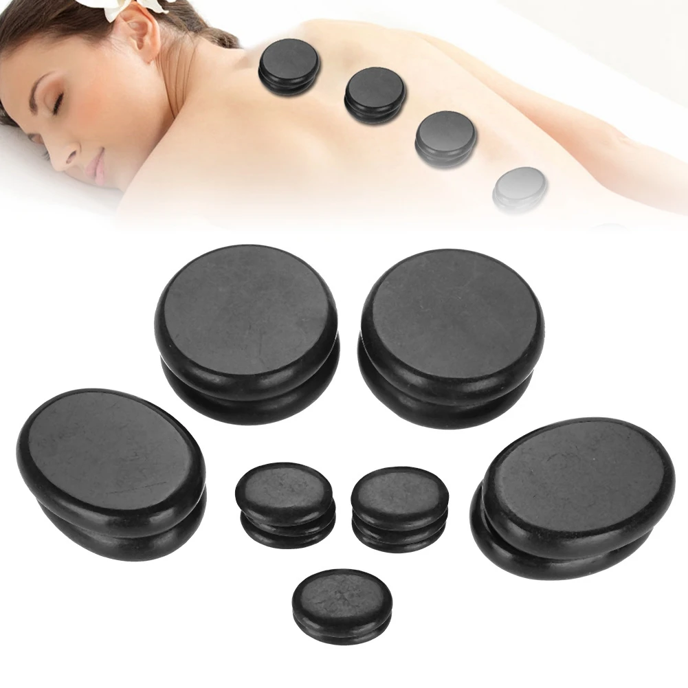 16Pcs/Box Hot Spa Black Basalt  Oval Shape Stone Essential Oil Volcanic Massage Basalt Stone Hot Stone Hot Stone Massage