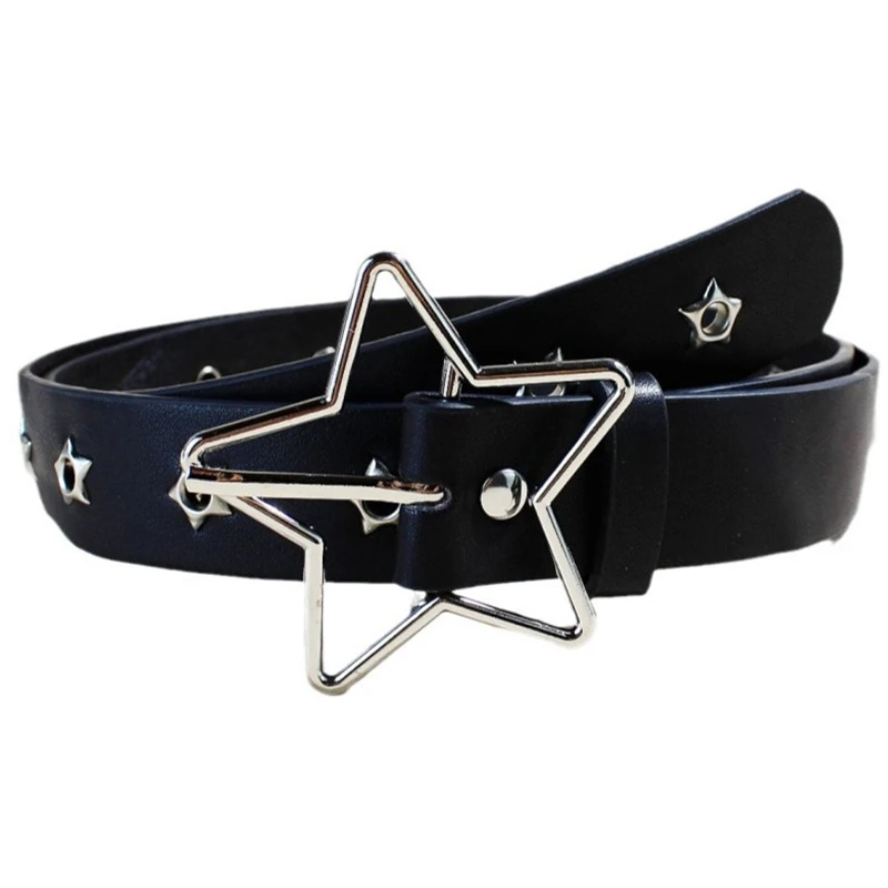 

1PCS Belt Creative Star Eye Rivet Belt Goth Style Pin Buckle Man/woman Casual Punk Style Pu Leather Waistband For Jeans Y2K Belt