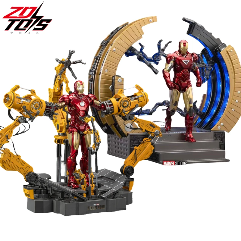 ZD Original Iron Man Ring SUIT-UP GANTRY MK6 MK4 LED Light 1/10 Hangar Action Figure Marvel Legend Toys Demolition Model Gift