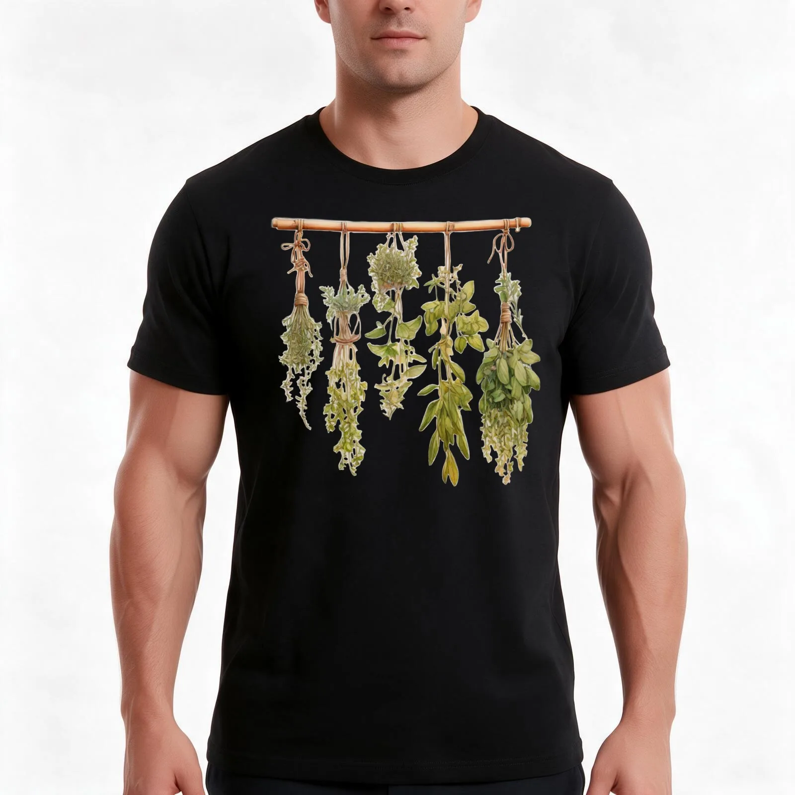 Classic boho natural botanical watercolor herbs dried herbs T-Shirt Summer Casual Cotton Tee Oversized Streetwear Tops