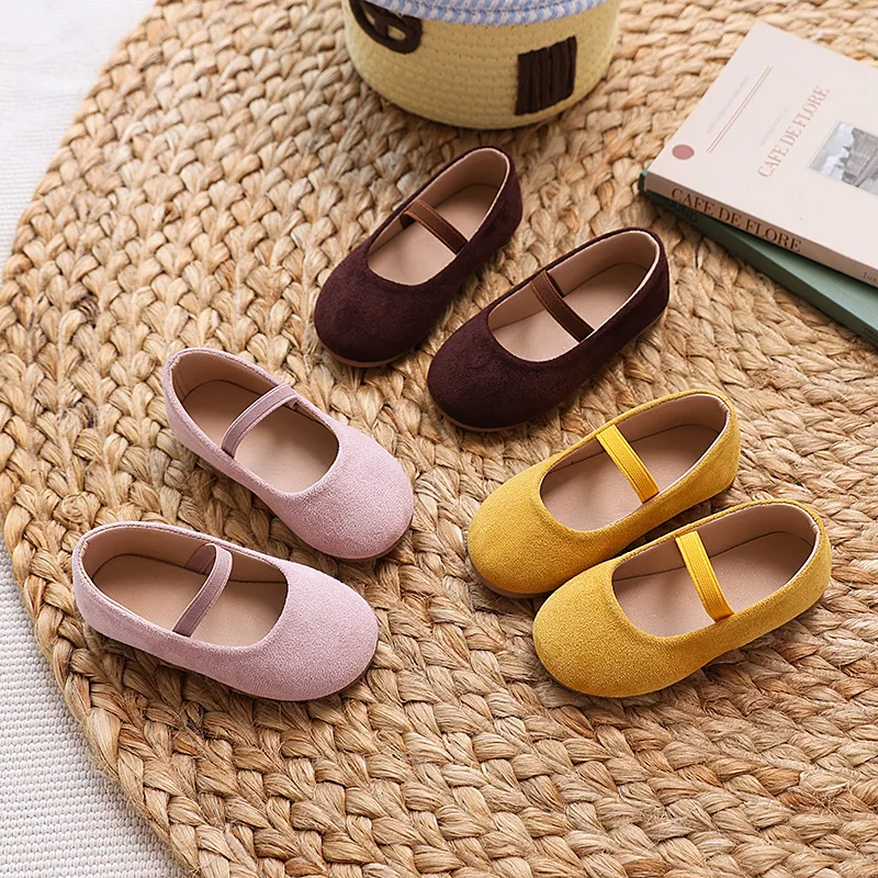 New Spring Summer Girls Solid Color Soft-Soled Princess Shoes Kids Suede Performance Shoes Children School Mary Jane Shoes Daily
