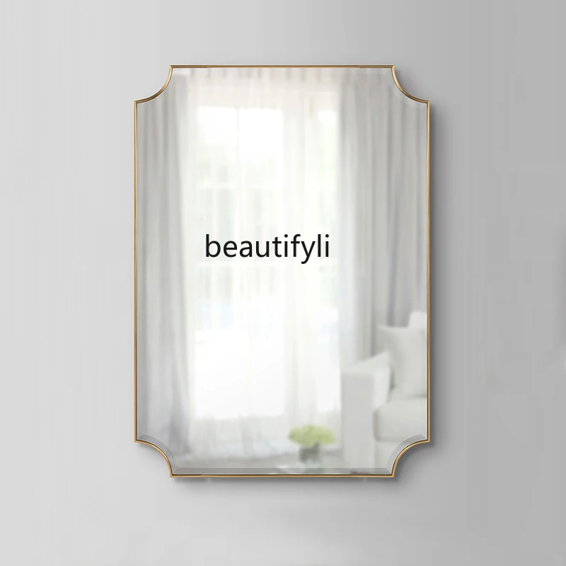 Hallway Simple and Light Luxury Decorative Mirror Living Room Foyer Wall-Hanging Mirror Square Makeup Fitting Bathroom Mirror