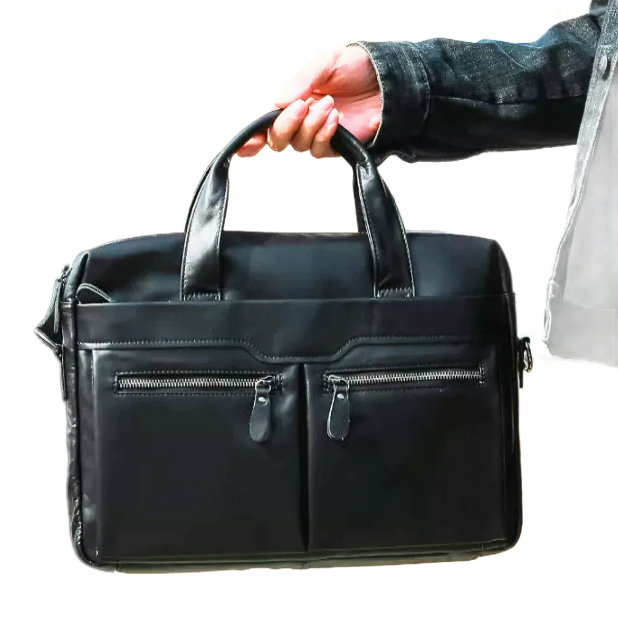 أسود الأعمال حقيبة جلد البقر الحقيقي سعة كبيرة رجل حقيبة كمبيوتر محمول جلد طبيعي متعددة الوظائف الذكور حمل أو حقيبة كتف