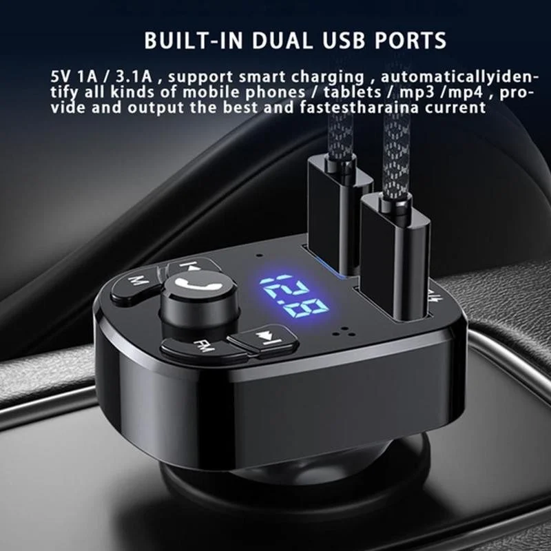 Dual USB Car Charger QC 3.0 Bluetooth 5.0 Digital Display Fast Charging For iPhone 12 13 Pro Xiaomi Huawei Samsung Mobile Phone