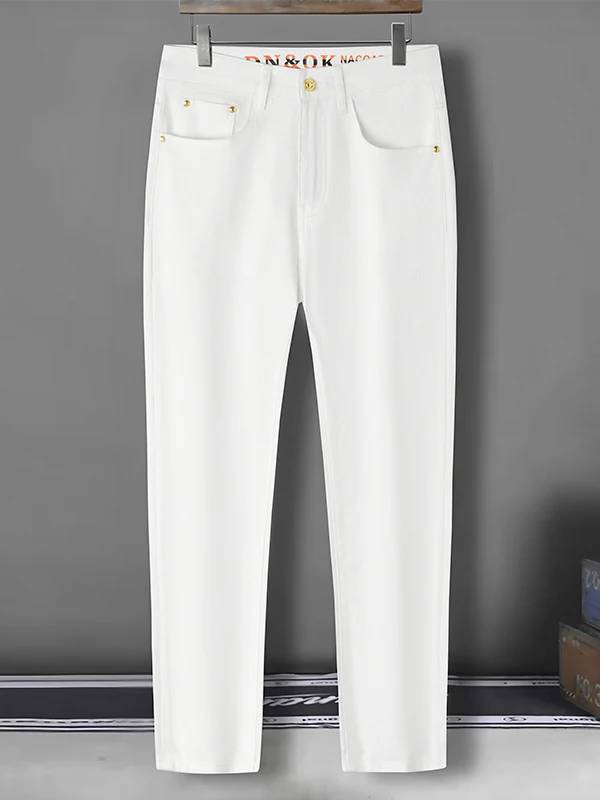 

High-End Men's Slim Fit White Denim Jeans Fce Lined Bootcut Cotton Stretch Casual Trousers for Autumn Winter Wear
