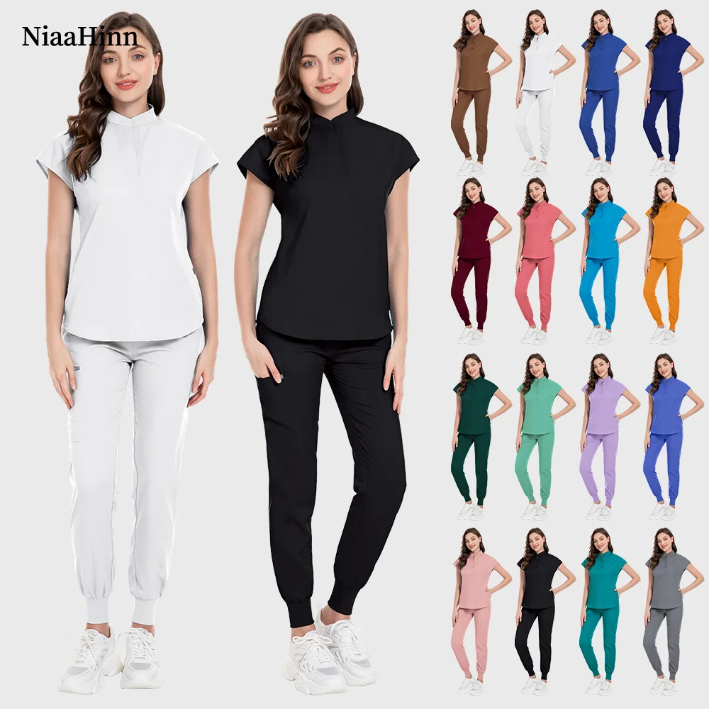 Niaahinn الزي الطبي لغرفة العمليات مستشفى الحيوانات الأليفة ملابس العمل فرك مجموعة اللوازم الطبية ممرضة جراحة الأسنان دعوى عمال