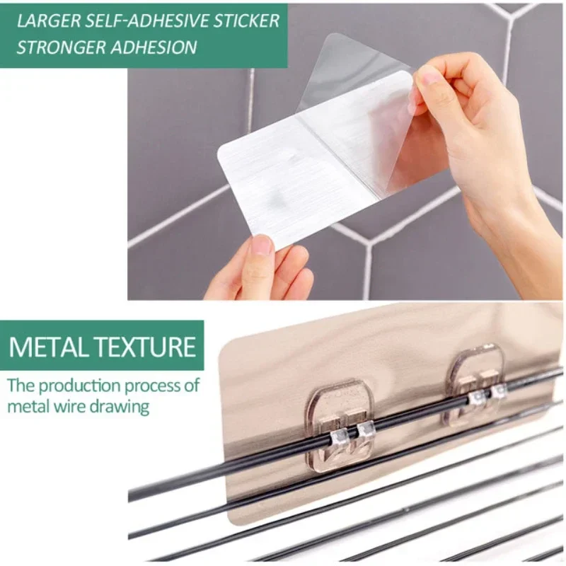 5PCS Waterproof Strong Adhesive Hook Shelf Sticker for Bathroom Kitchen Wall Shelf Rack Kitchen Sticking Wall Screw Hook Hanger