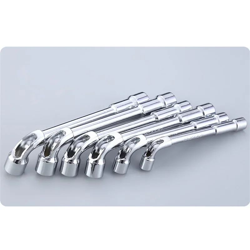 5Pcs CRV Chrome Surface Pipe Wrench L Type 7-Shaped Perforation Elbow Double Head Hexagon Socket Wrench Set 6 8 10 12 14mm