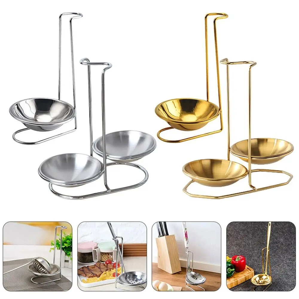 Kitchen Accessories Vertical Single/Double Ladle Spoon Utensil Rack Soup Spoon Rest Stand without plate Tableware Storage Shelf