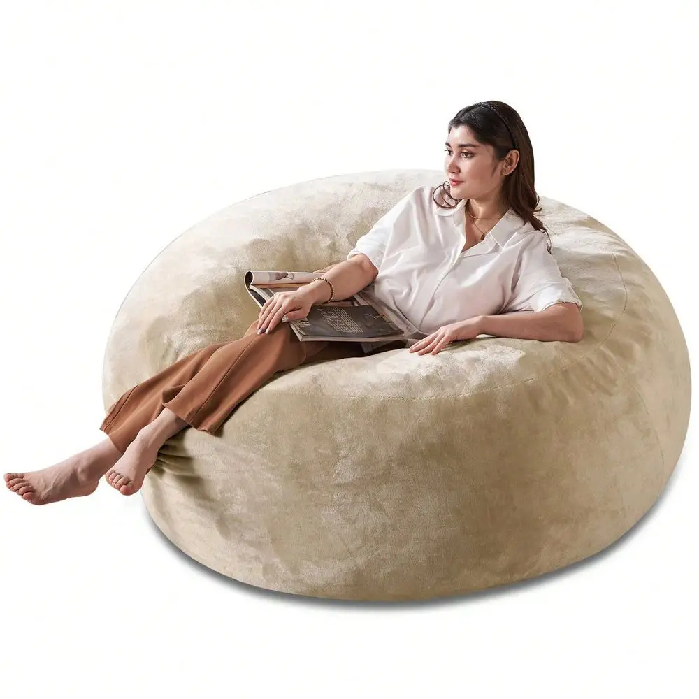 Giant Plush Bean Bag Chair, Vacuum Compressed Foam Filling, Detachable Fabric Cover For Living Room Bedroom Napping