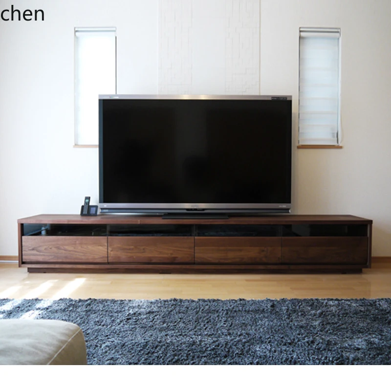 PYH retro simple light luxury high sense black walnut TV cabinet simple solid wood video cabinet ground cabinet