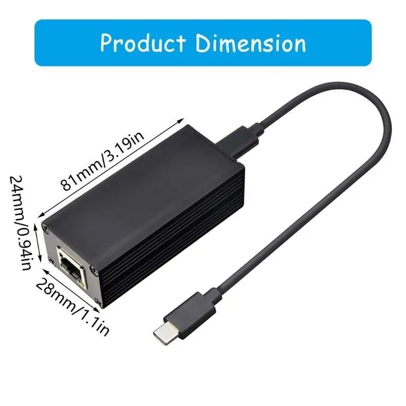 652f Fast Type C para Gigabit Poe Ethernet Adaptador 1000Mbps RJ45 Conversores para acesso estável