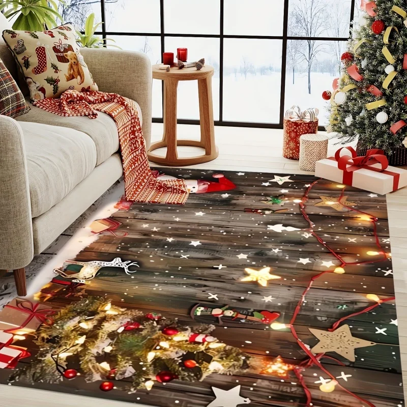 Gingerbread House Christmas Area Rug, Candy Winter Printed Floor Carpet, Indoor Living Room Home Decor Rug