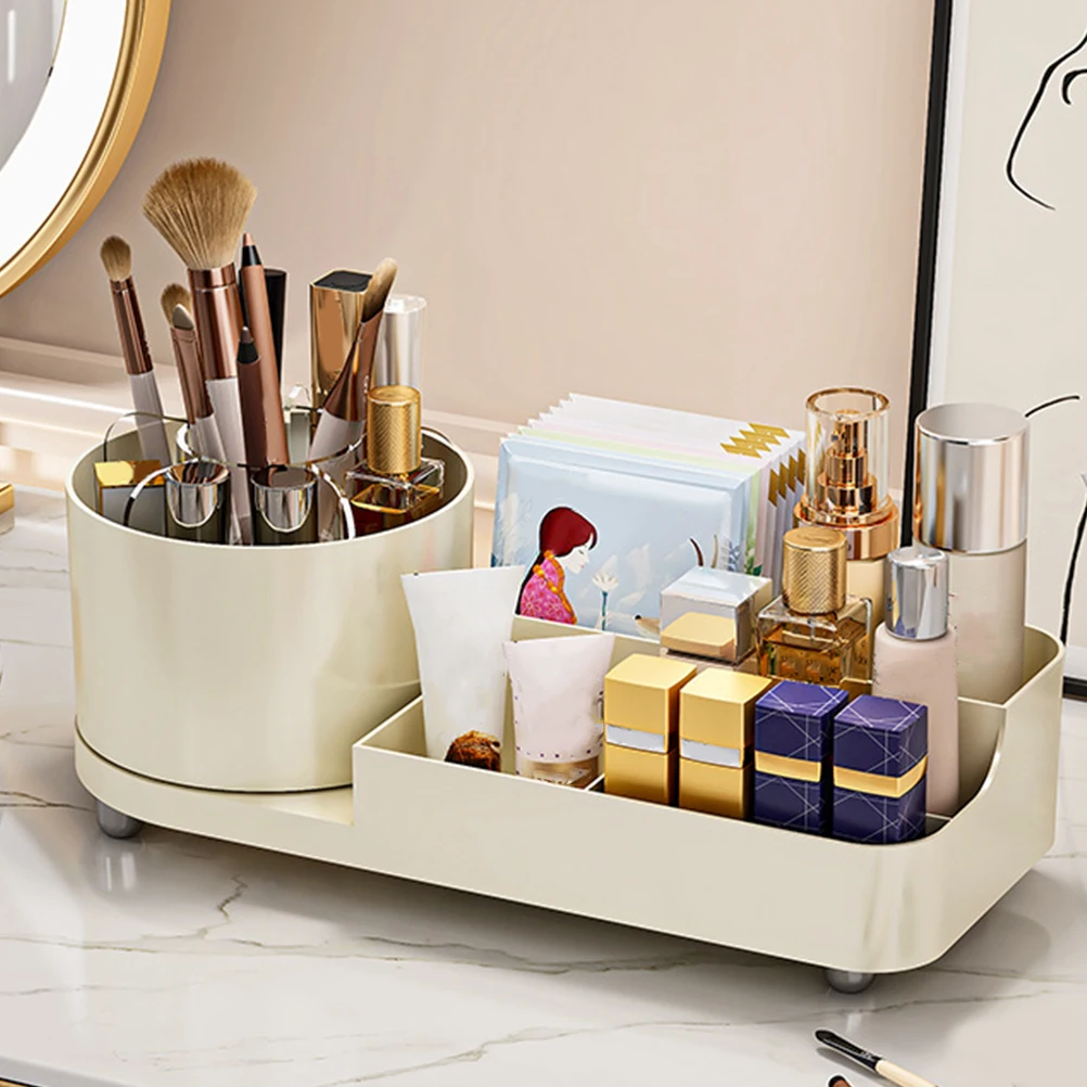 

Cosmetics Storage Desk Brush Storage Case ganizer Rotating Compartment Case Makeup Brush Holder Large Capacity Table Top