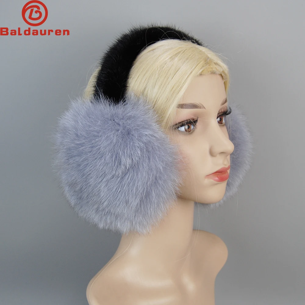 

Fluffy 100% Genuine Real Fox Fur Earmuff Winter Warm Women Natural Fox Fur Ear Muffs New Ladies Luxurious Real Mink Fur Earlaps