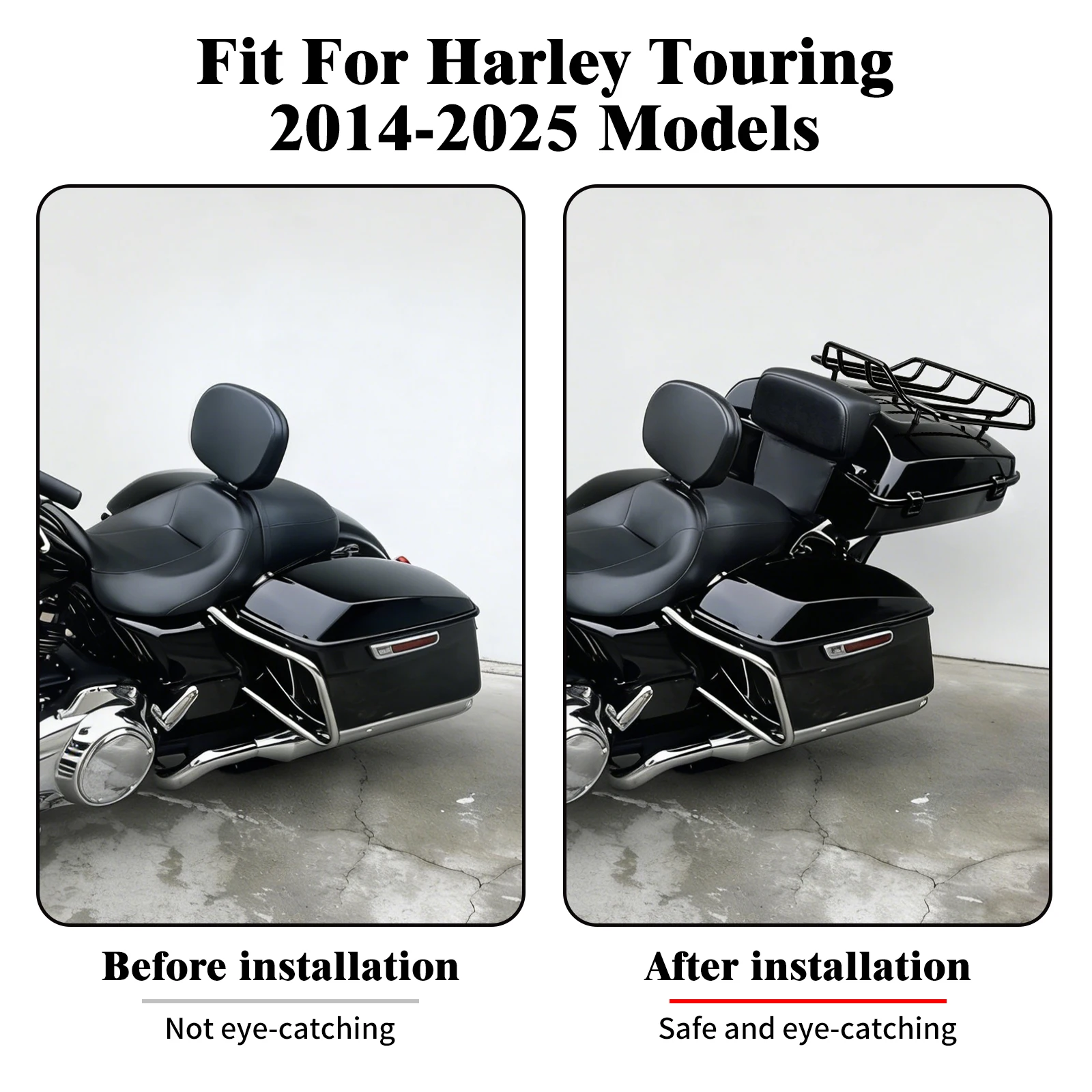 10.7'' Chopped Tour Luggage+Backrest+Rack Mounting Kit Motorcycle For Harley Touring Road King Street Electra Glide FLTRX 14-25